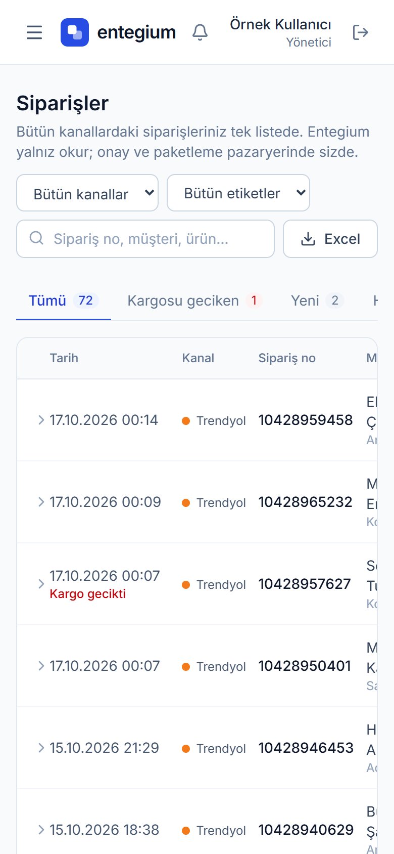 Telefonda siparişler